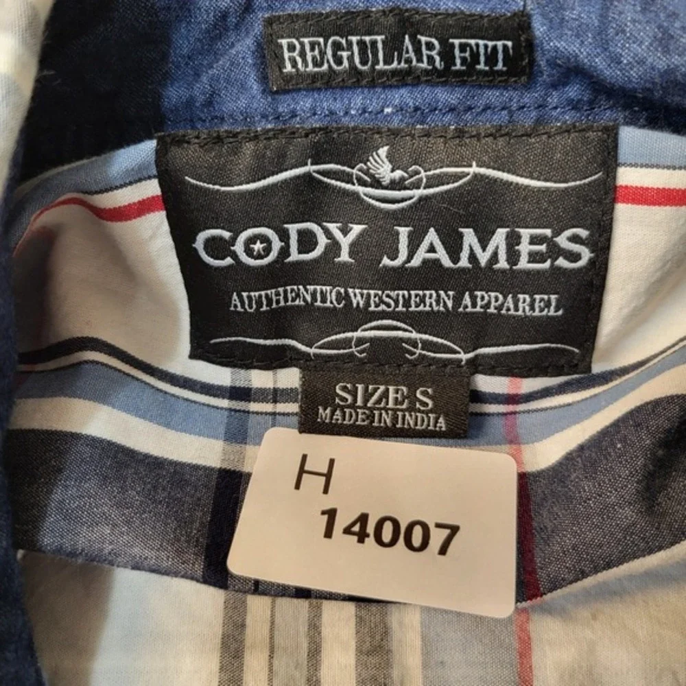 Cody James Men Button Up‎ Shirt Small Blue Plaid Western Pearl Snap Long Sleeve